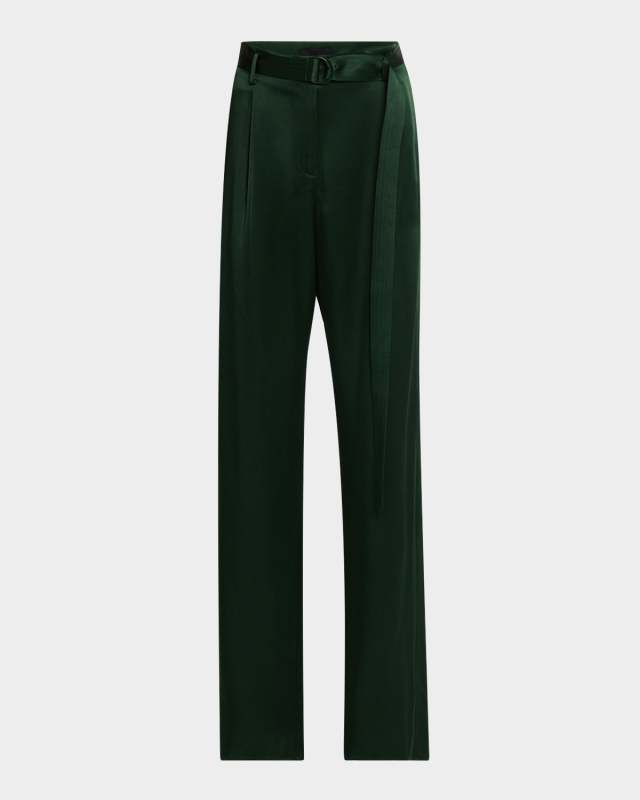 Satin High Waisted Belted Pants